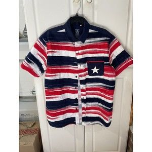 Parish Nation Button Up Shirt Adult Large Red White Blue America Cotton Mens